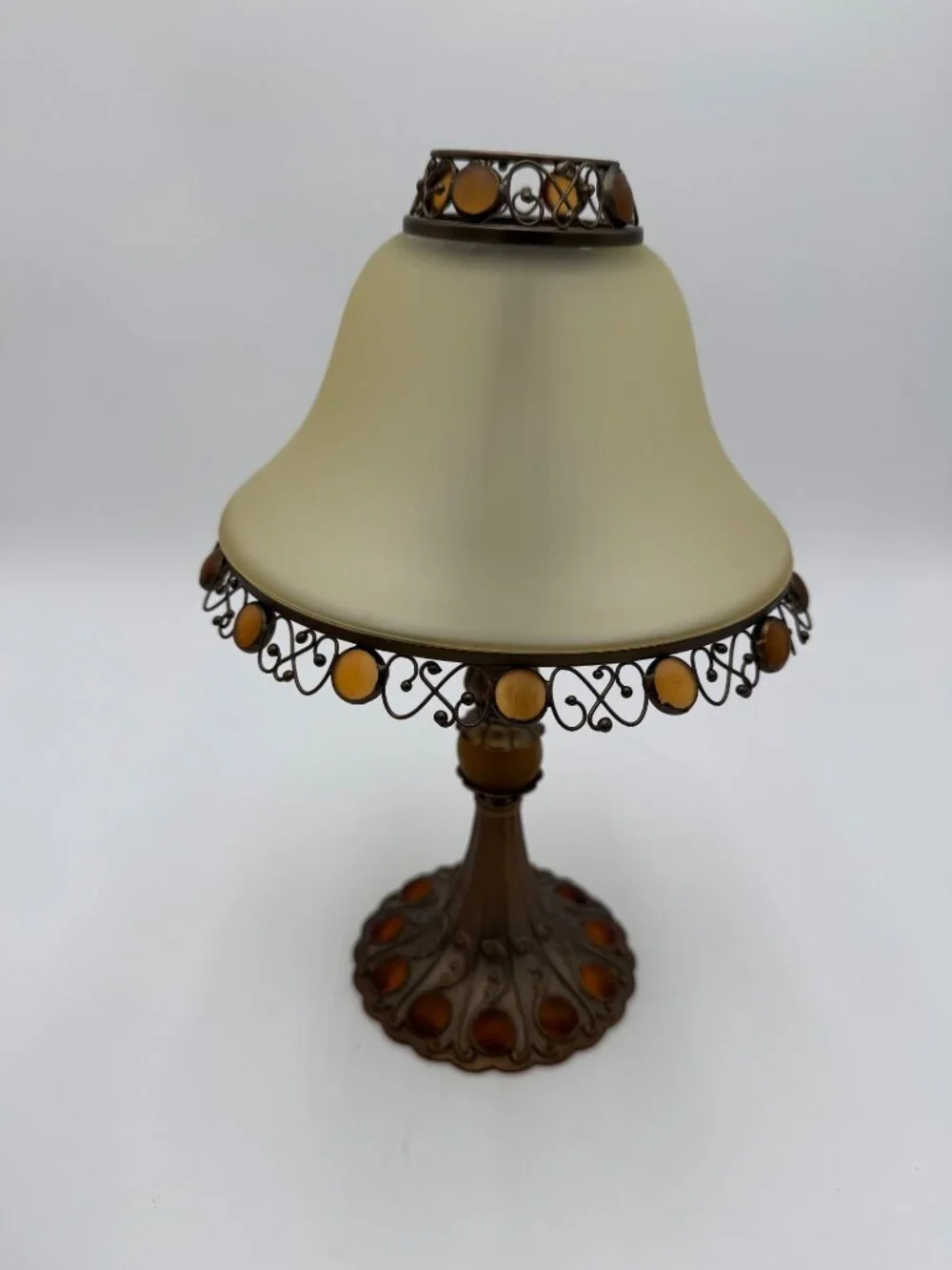 Party Lite Fairy Lamp Amber Glass Beaded Frosted Shade  Candle Holder